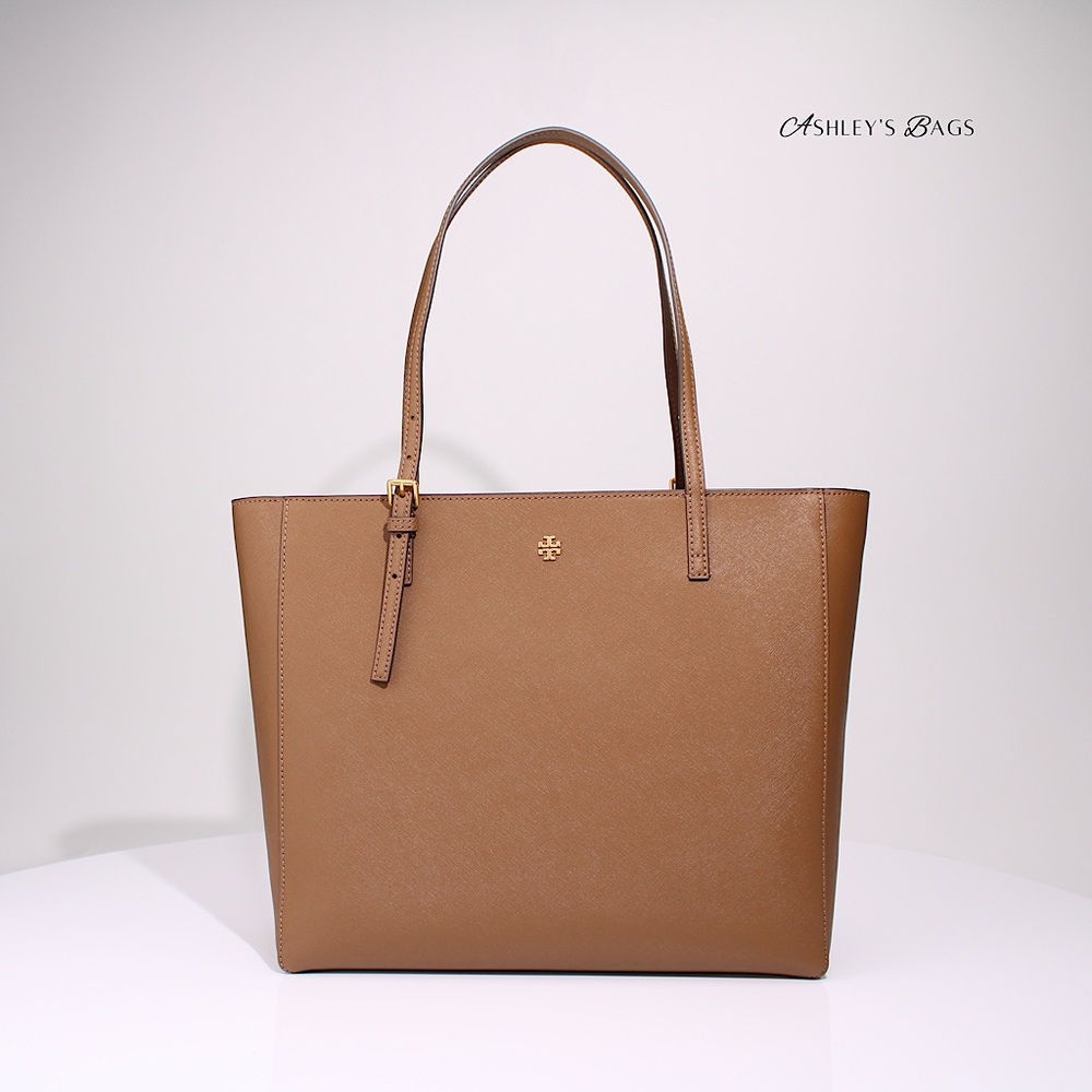 Tory Burch Large Leather Emerson Tote In Moose Brown
